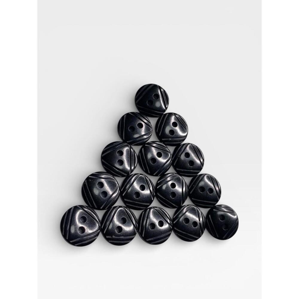 Vintage Round Black Buttons Triangle Carved Geometric Buttons Lot Set Two Hole